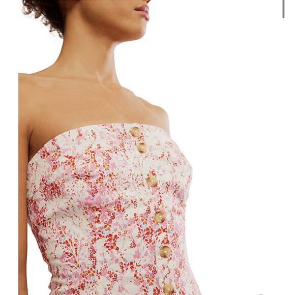 NWT Free People Tomas Pink Floral Print Strapless Minidress - XL ($128) - Picture 4 of 6